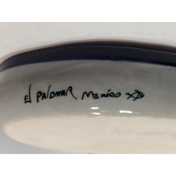 Vtg Ken Edwards El Palomar Guadalajara Blue Large 18" Oval Serving Bowl SIgned - Picture 9 of 12